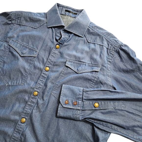 RAW Correctline By G-Star Mens Blue Snap Shirt Chambray Western Casual Barn - Picture 1 of 15